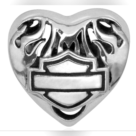 Harley Davidson flaming heart bar and shield sterling charm - Picture 1 of 6